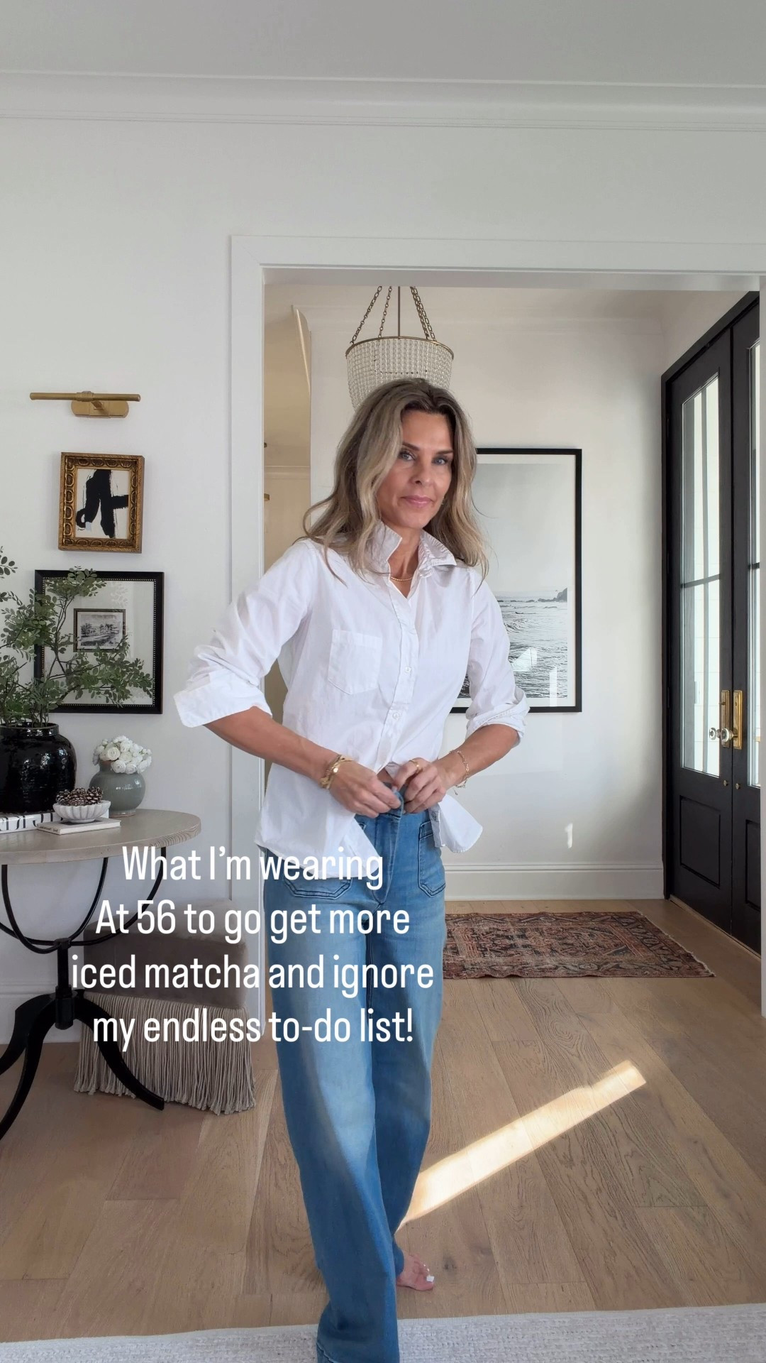 Everyday look-I’ve linked all price points.
-Front pocket jeans TTS, wearing reg length, I 5’6”.
-White button-up Barry shirt in soft Luxe cotton sz S 25% off today. 
-Fun lips sweater vest. SZ Small  
-Loafers TTS 
-Woven bag



#LTKOver40 #LTKWorkwear