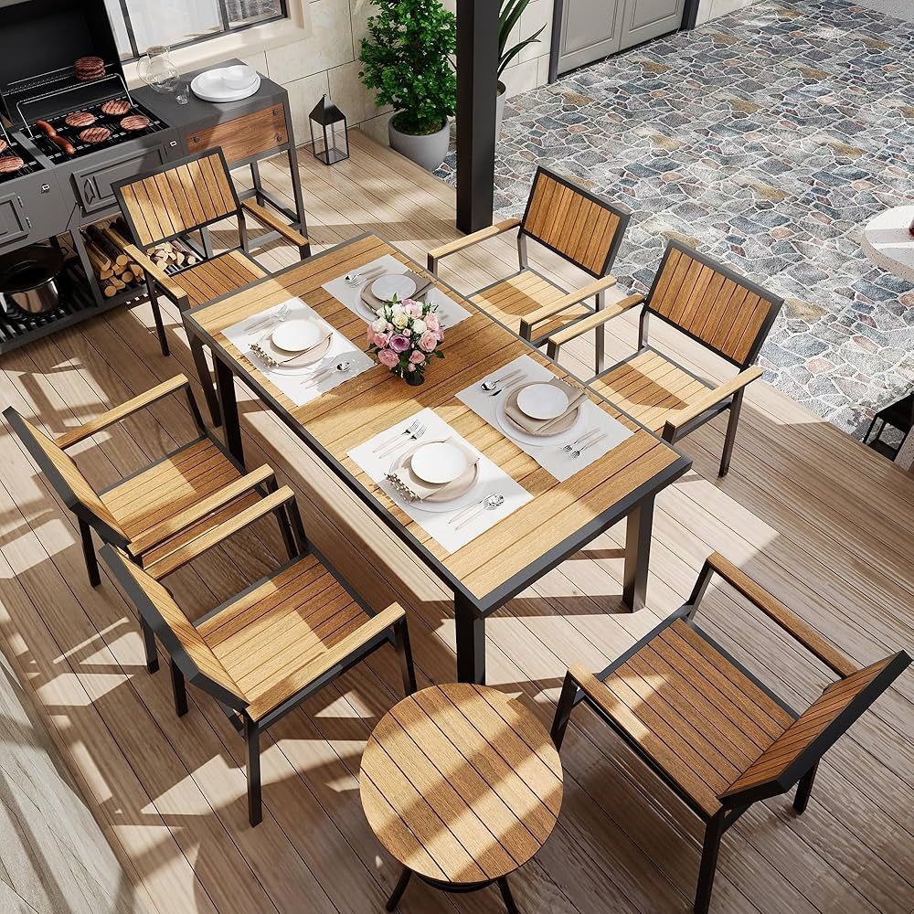 Pamapic 8-Piece Patio Dining Set，Outdoor Aluminum Furniture Set with Plastic-Wood Table Top,Out... | Amazon (US)