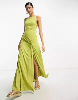 ASOS DESIGN strappy maxi dress with twist detail in chartreuse | ASOS (Global)
