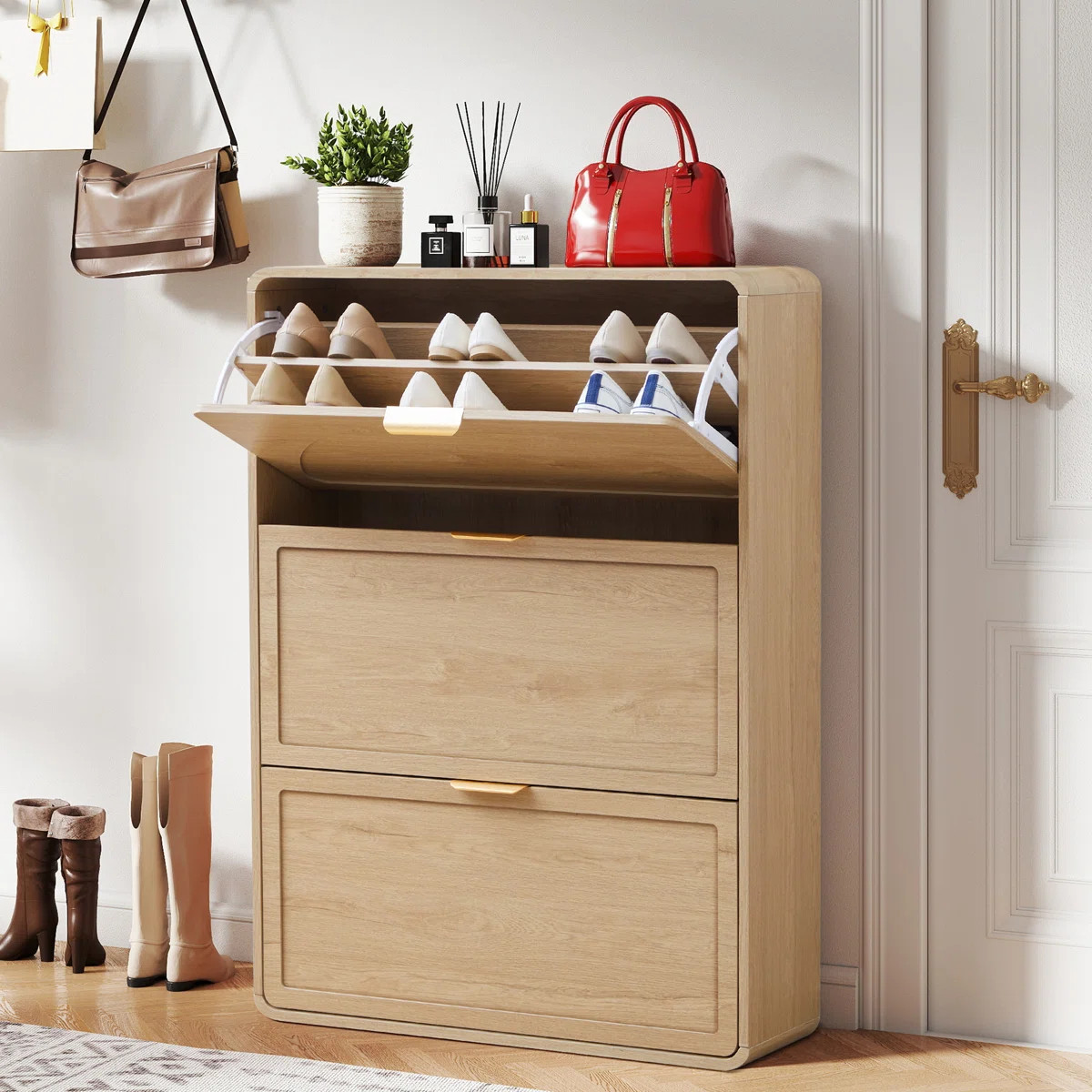 24 Pair Shoe Storage Cabinet With 3 Flip Drawers | Wayfair North America