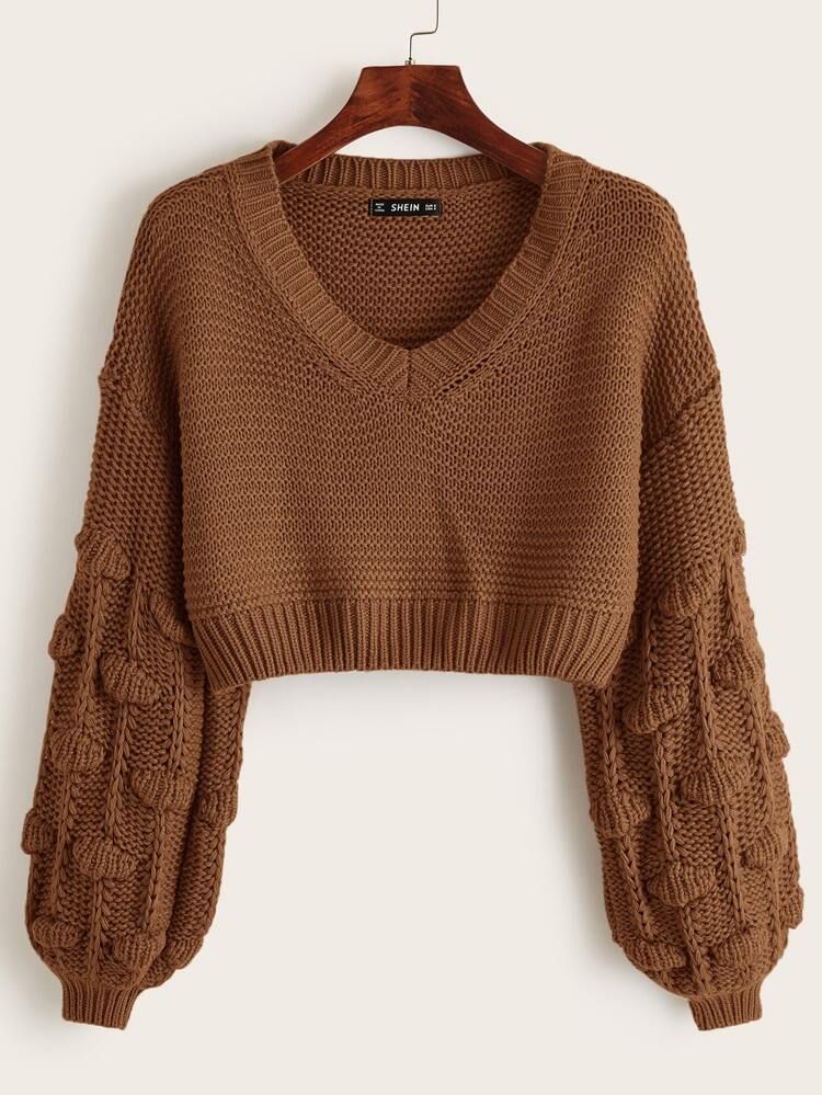 Pom Pom Drop Shoulder Crop Sweater | SHEIN