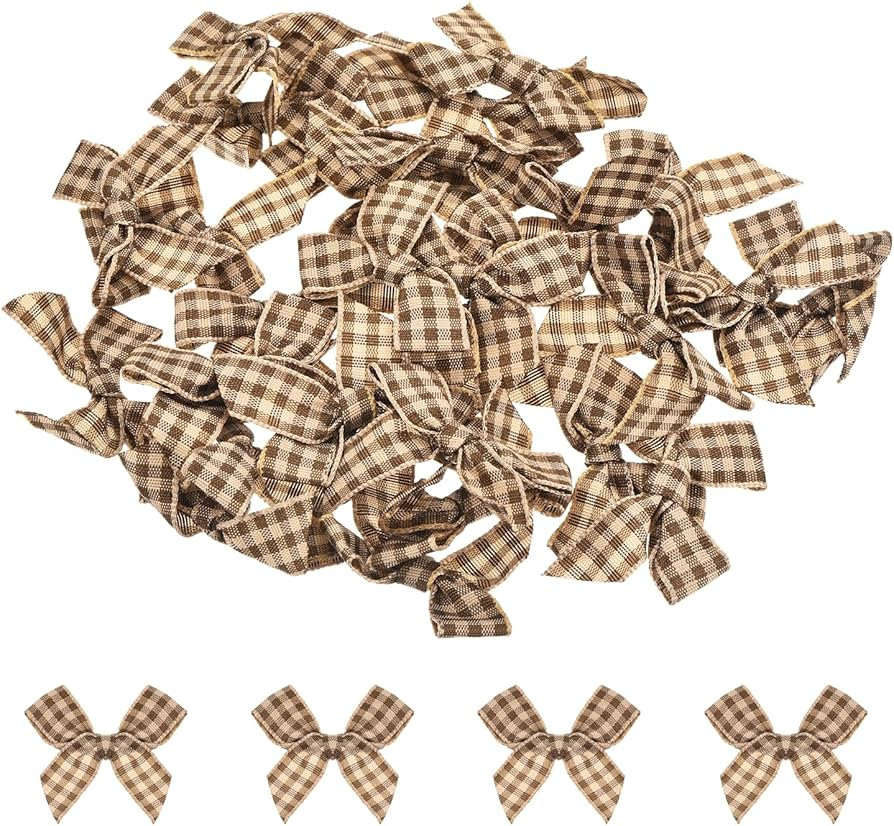MECCANIXITY 30Pcs Mini Gingham Ribbon Bow 1.5" Checkered Fabric Satin Ribbon Bows for Craft DIY H... | Amazon (US)