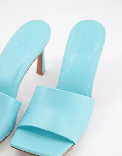 ASOS DESIGN Hattie mid-heeled mule sandals in blue | ASOS (Global)