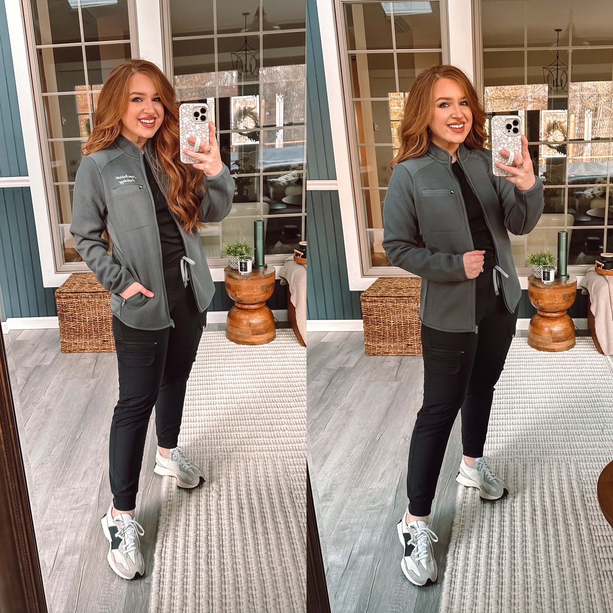 Pace knit jacket from fabletics scrubs ! Get it embroidered and you have the best gift idea !! 

Small jacket without embroidered 
Medium jacket with embroidery 