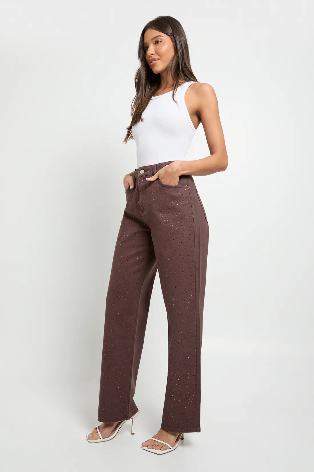 Embellished High Waist Wide Leg Jean | Boohoo.com (UK & IE)