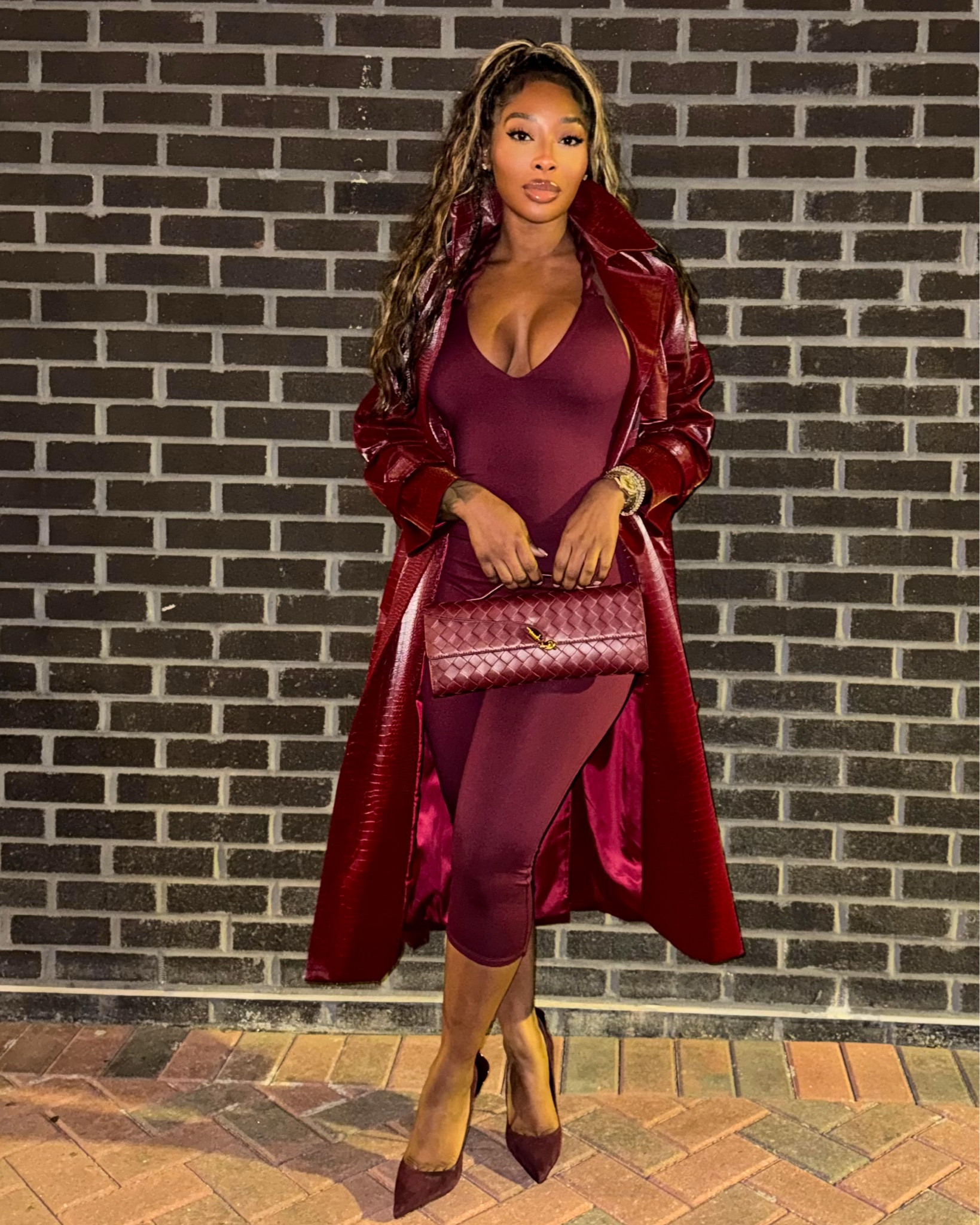 Hey y'all!! I wore this monochromatic look to dinner the other night, I'm tryna get all my winter looks off before it gets too hot. Lol. I linked everything but the jumpsuit because it's from Fashion Nova. Trenchcoat is from Revolve (size small), bag is the Andiamo Clutch from Bottega Veneta, Shoes are the Petalo by Le Silla. I linked some other more affordable options for the shoes and bag. 🫶🏾

#LTKgrwm #LTKSeasonal #LTKootd