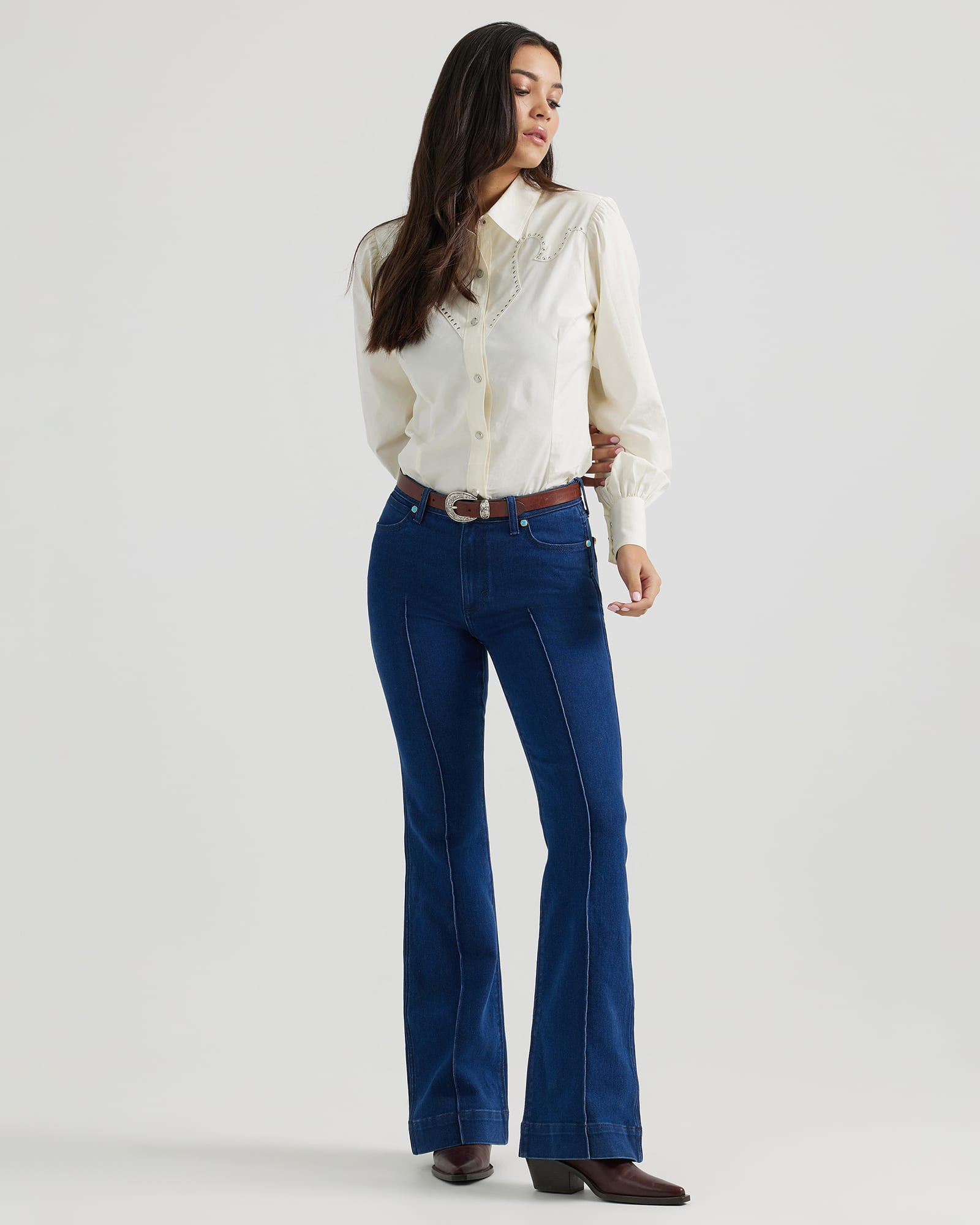 WranglerÂ® x Yellow Rose by Kendra Scott High Rise Trouser in Rinsed Wrangler Blue | Denim | Kendra Scott