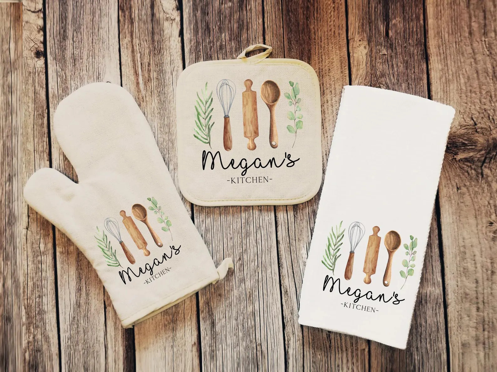 Personalized Linen Baking Set, Utensils Custom Oven Mitt Tea Towel Gift Set Personalized Gifts fo... | Etsy (US)
