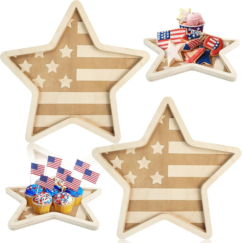 2 Pcs Independence Day Stars Board Funny Bamboo Wood Cheese Platter Tray 4th of July Dinnerware C... | Amazon (US)