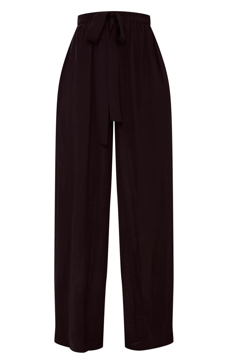 Black Linen Look Palazzo Beach Pants | PrettyLittleThing US