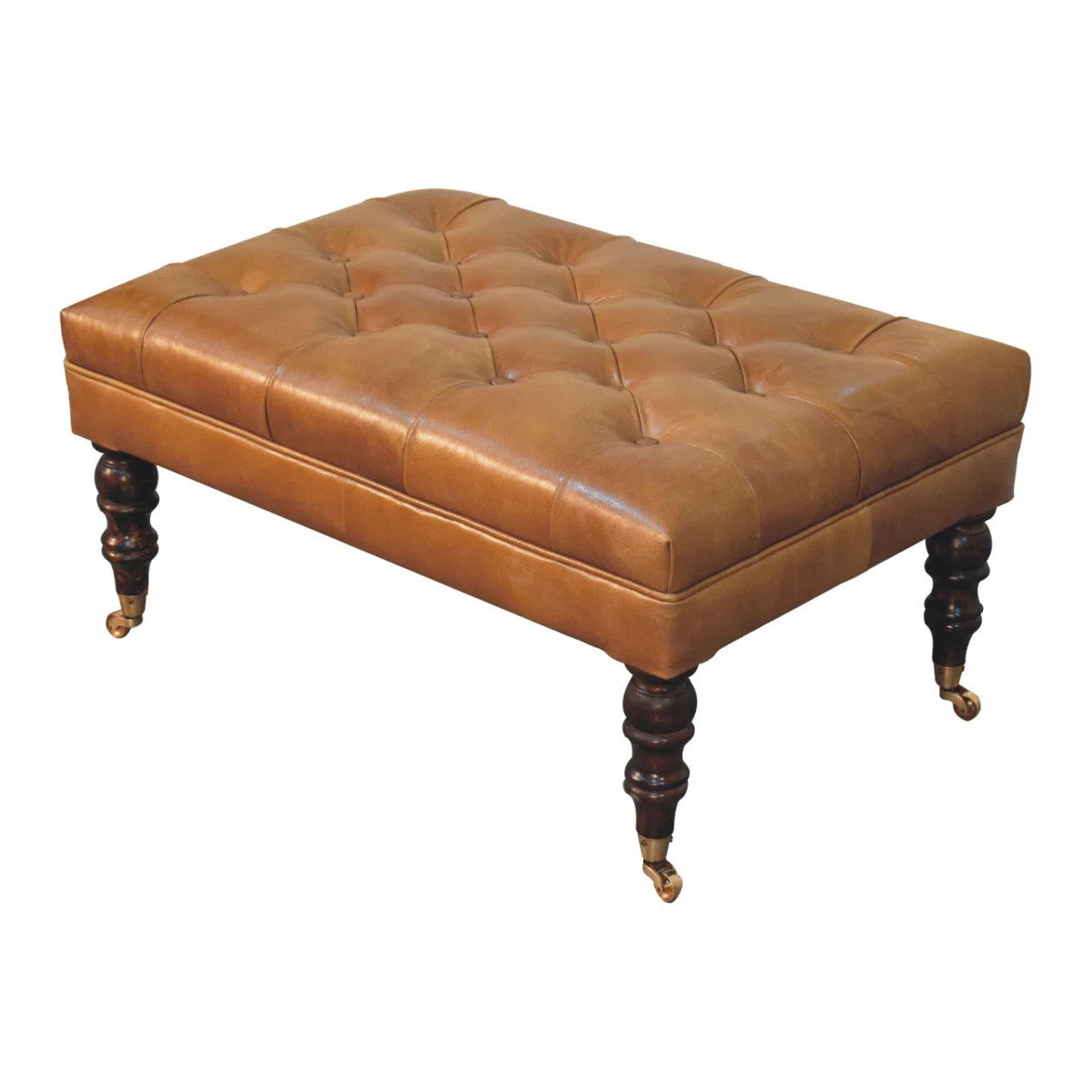 Gloriane California Walnut Buffalo Green Leather Gloriane With Castor Legs | Wayfair North America