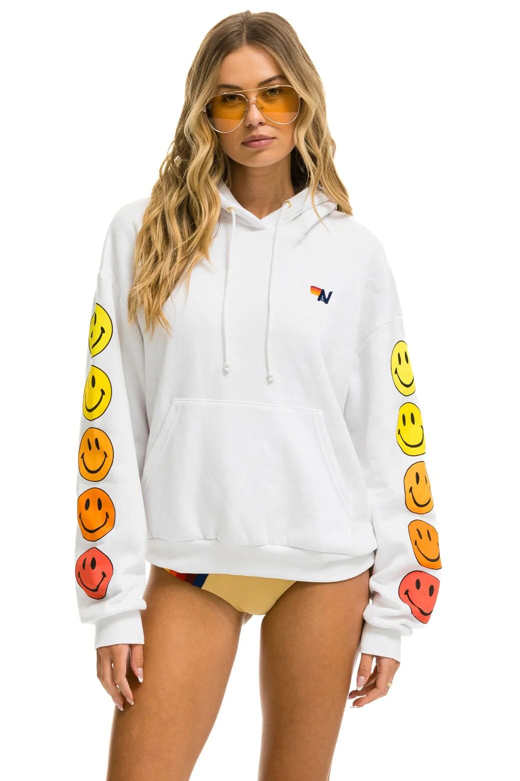 SMILEY SUNSET RELAXED PULLOVER HOODIE - WHITE | Aviator Nation