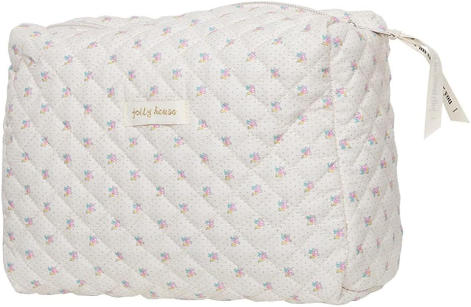 Ormein Floral Cotton Makeup Bag Large Travel Cosmetic Bag Quilted Cosmetic Pouch Coquette Aesthet... | Amazon (US)