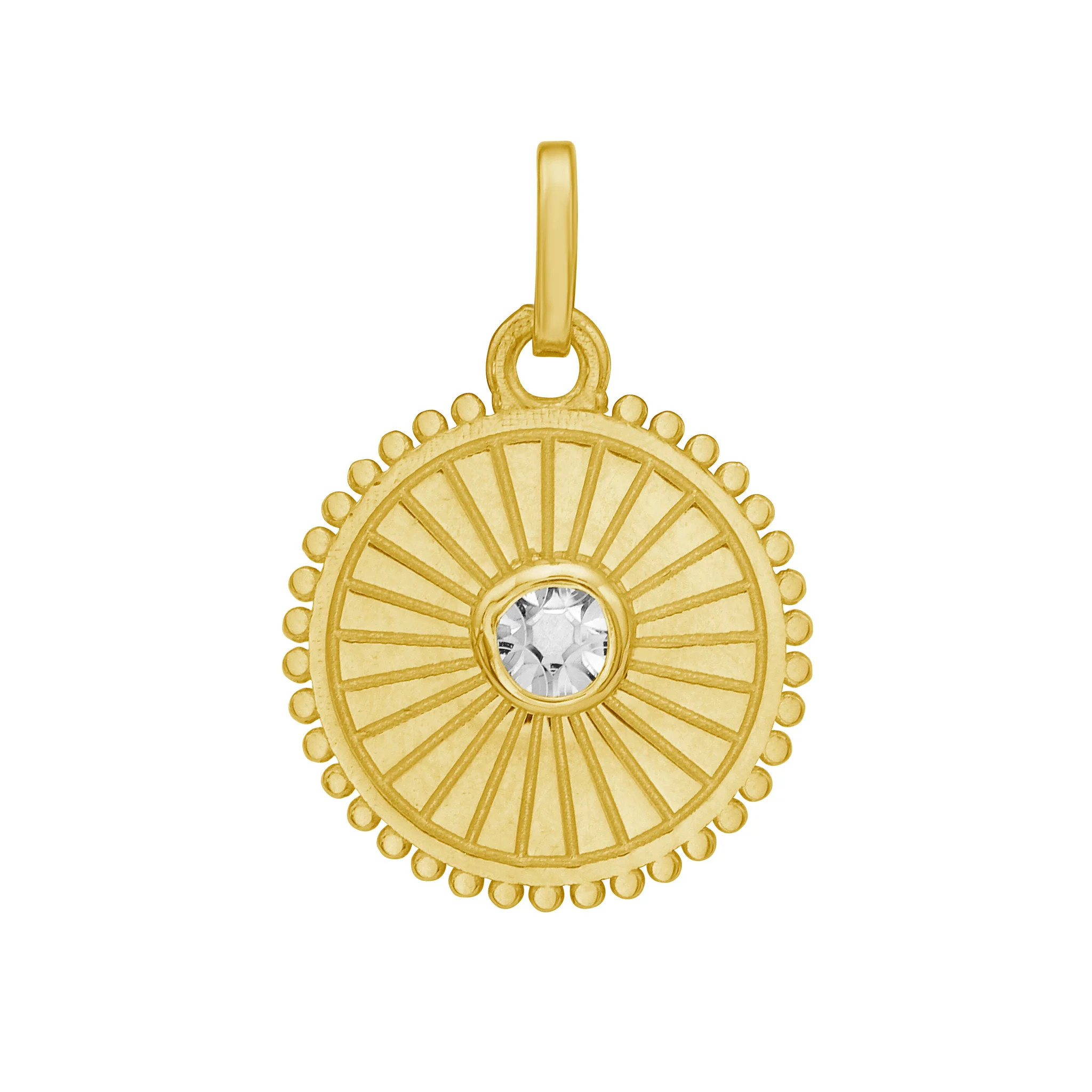 14K Solid Gold Disc Pendant Radiant Sunburst Solitaire – Elegant, Luminous, Timeless | Goldmania