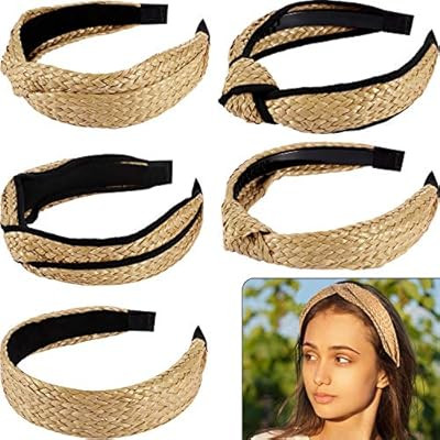5 Pcs Straw Knotted Headbands Rattan Headband Wide Woven Headwear Retro Boho Hair Band for Girl W... | Amazon (US)