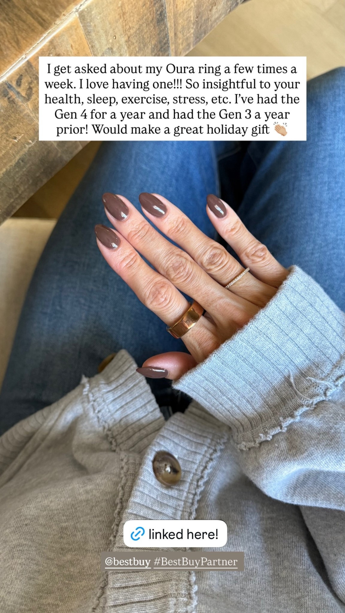 #BestBuyPartner
I’ve been wearing an Oura Ring for 2 years now! It’s wild how well it tracks your sleep, activity, stress, and more! Also love that it tells me when I need to rest. 😅 So much more mindful about my rest, sleep and getting my steps in! Also love that it looks like jewelry but gives so much insight. 🙌🏼 Bought mine from @bestbuy! They have a ring sizer in store or I’ll link the $10 one online. 

#LTKGiftGuide #LTKActive #LTKHoliday