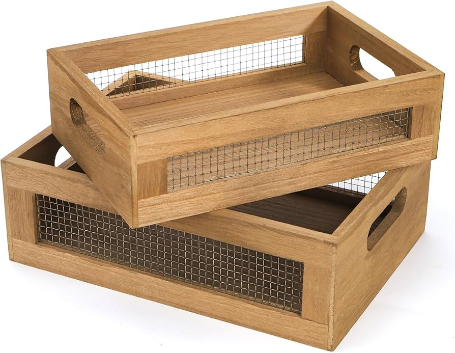 Dicunoy Set of 2 Decorative Wooden Crates, Rustic Countertop Nesting Basket with Handle, Antique ... | Amazon (US)