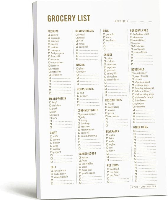 Grocery List Magnet Pad for Fridge - 6 x 9" - Grocery Shopping Checklist Notepad with Categories ... | Amazon (US)