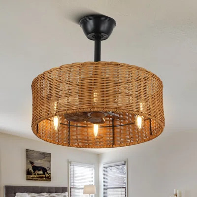 Altun 20" Boho Ceiling Fan with Rattan Woven Shade, 6 * E12 Bulb Slot Dimmable DC Motor | Wayfair North America