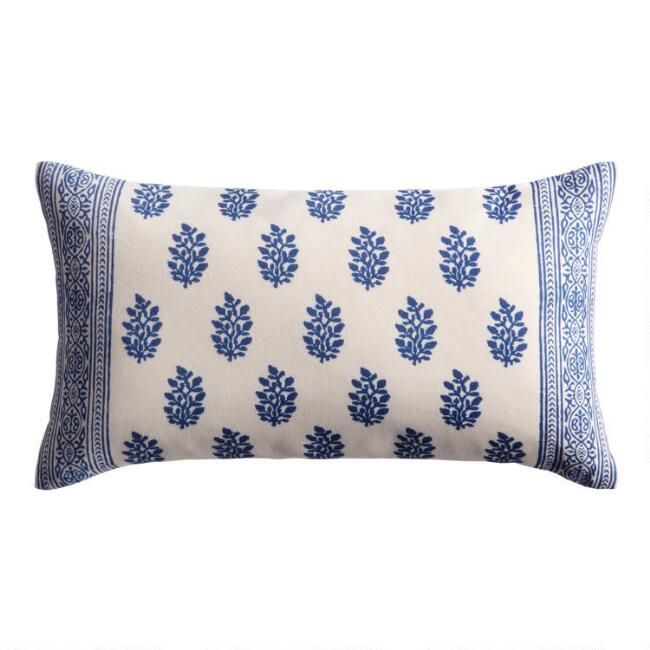 Blue Paisley Print Indoor Outdoor Lumbar Pillow | World Market