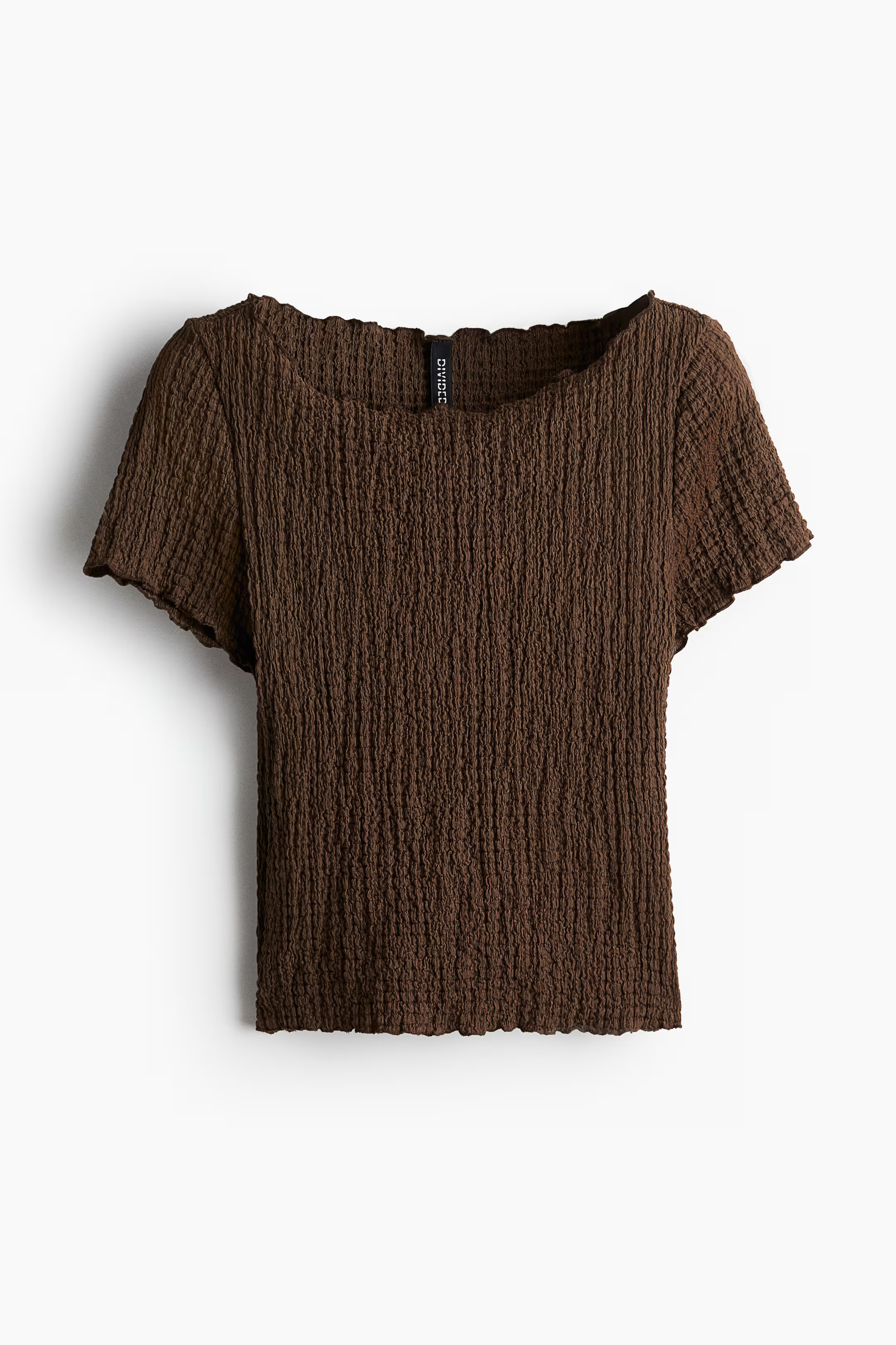 Textured T-shirt with Overlocked Trim - Dark brown - Ladies | H&M US | H&M (US + CA)