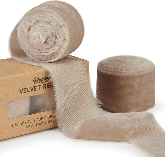 Keypan Cappuccino Velvet Ribbon for Gift Wrapping - 1 1/2 inch Wide Handmade Fringe Fabric Ribbon... | Amazon (US)