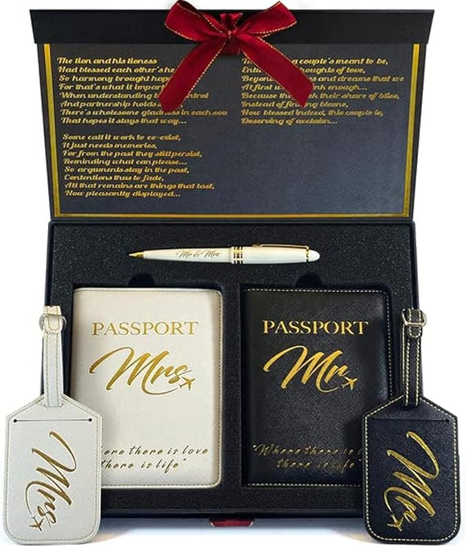 DELUXY Mr and Mrs Luggage Tags & Passport Holder Set - Cool Bridal Shower Gifts, unique 2022 Wedd... | Amazon (US)
