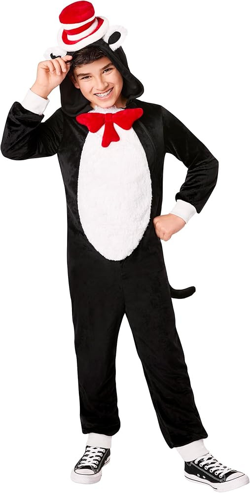 Spirit Halloween Dr. Seuss Kids Cat in the Hat Jumpsuit Costume | Officially Licensed | Complete ... | Amazon (US)