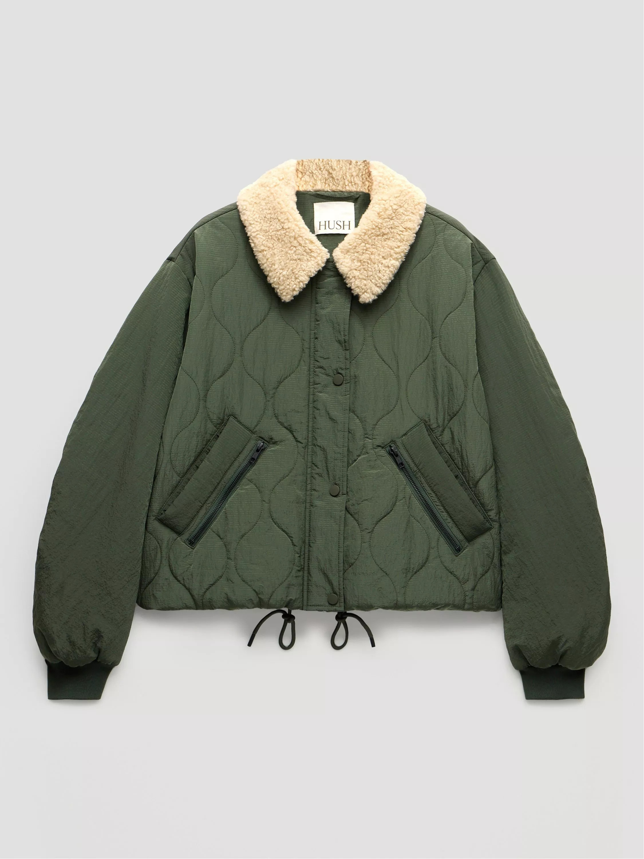 HUSH Teddy Quilted Jacket, Khaki | John Lewis (UK)