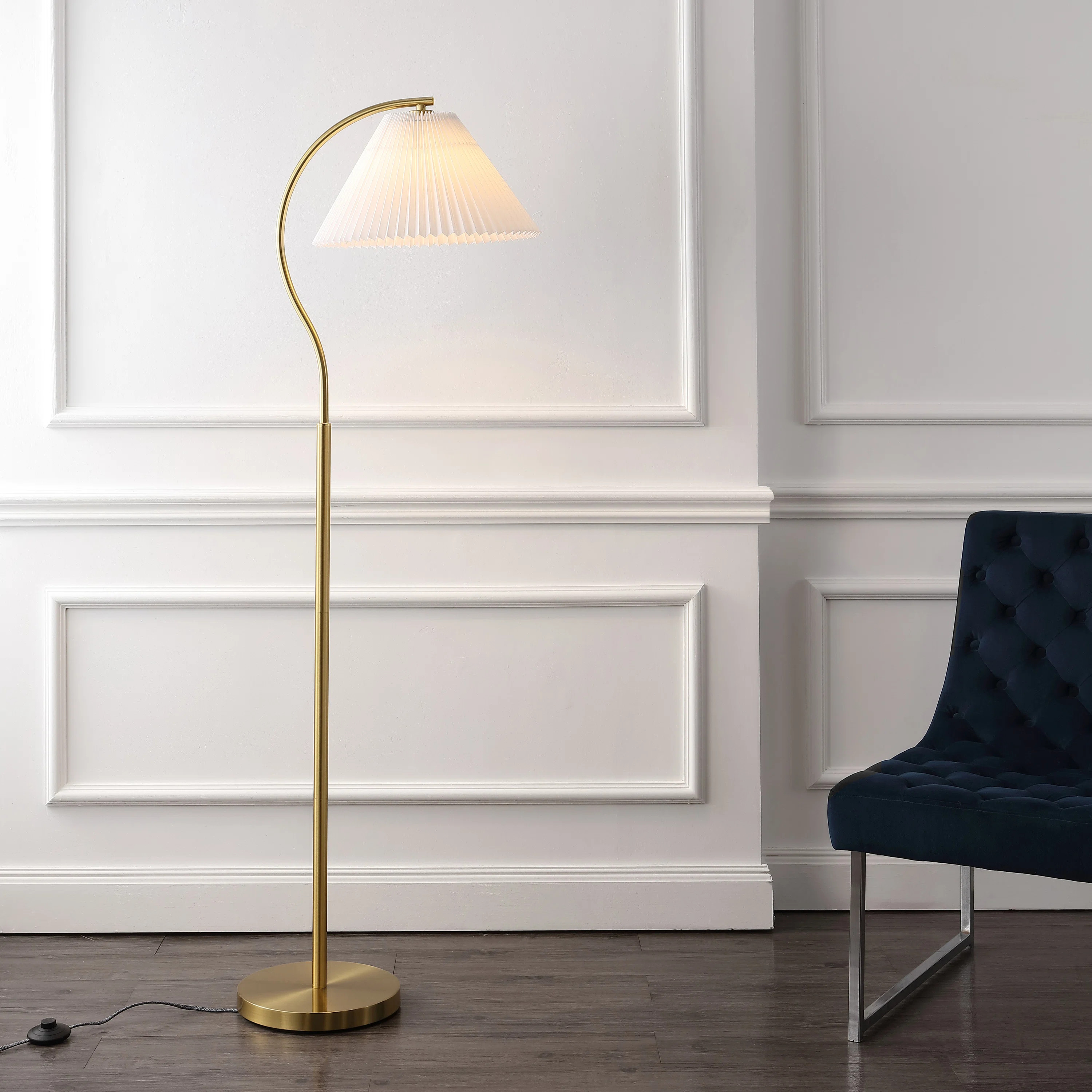 Shynel 60.5" Modern Glam Metal Arc LED Floor Lamp with Pleated Shade | Wayfair North America