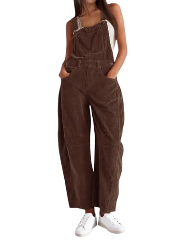 AMEBELLE Corduroy Overalls for Women Barrel Wide Leg Bib Corduroy Pants Women Adjustable Romper Jumpsuit with Pockets(3007-Brown-XXL) | Amazon (US)