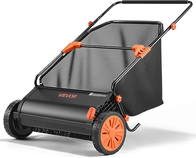 VEVOR Push Lawn Sweeper, 26 in Leaf & Grass Collector with 7 cu. ft. Hopper Bag, Adjustable Brush... | Amazon (US)