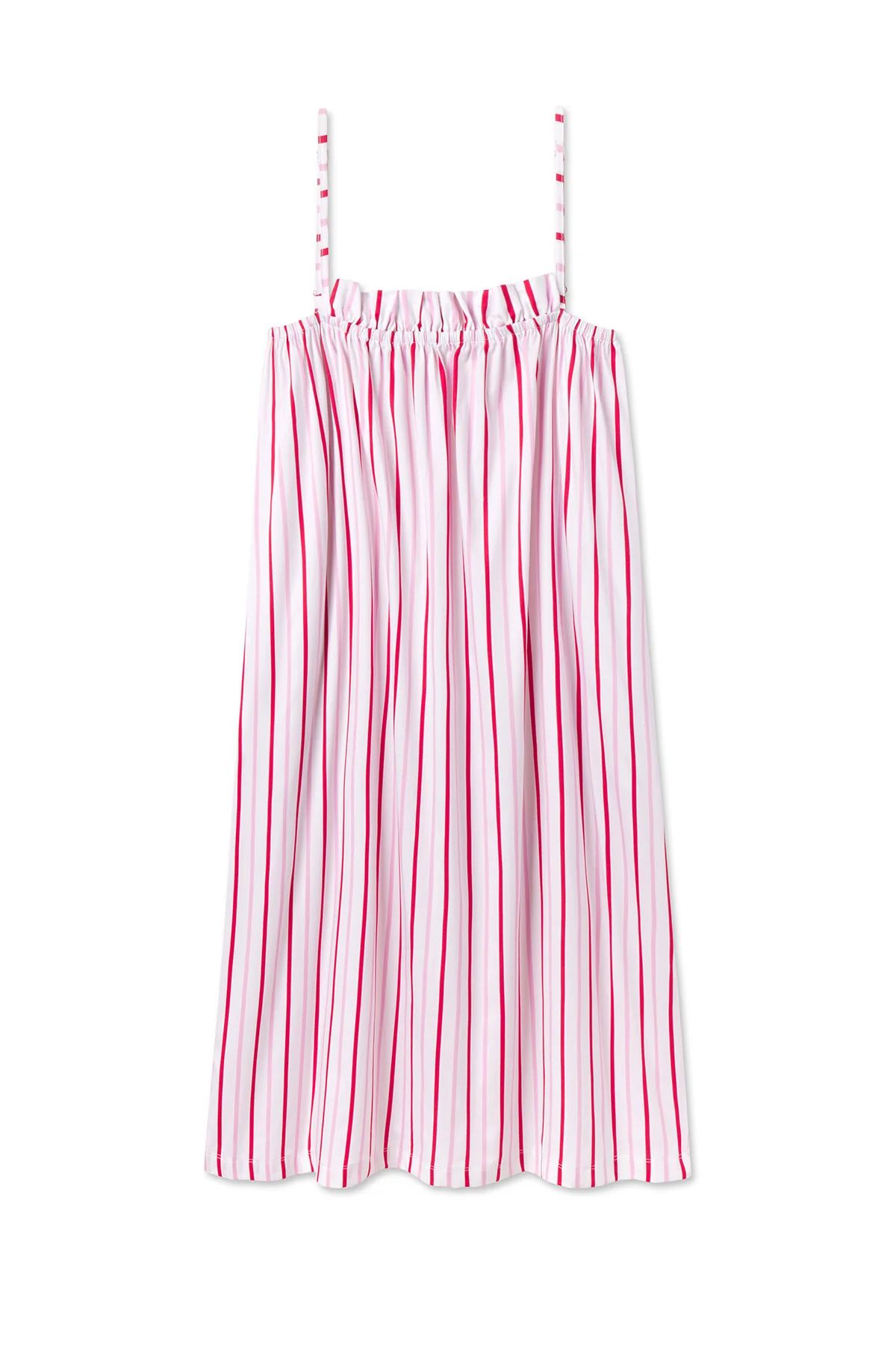 Poplin Ruffle Midi Nightgown in Candy Stripe | Lake Pajamas