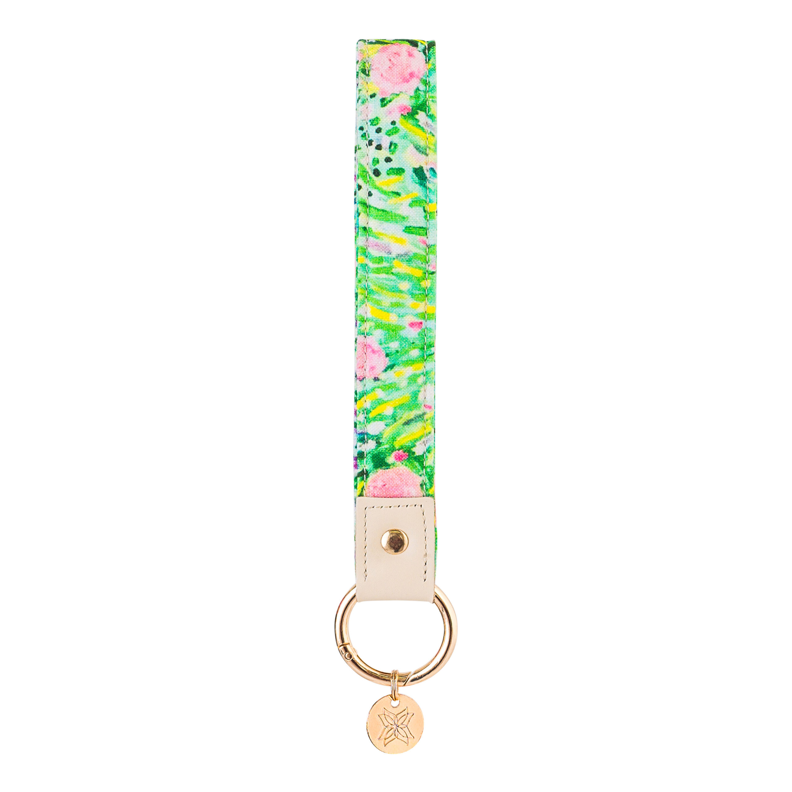 Pink Roses on Green Fabric Loop Keychain | EVELYN & KATE (US)