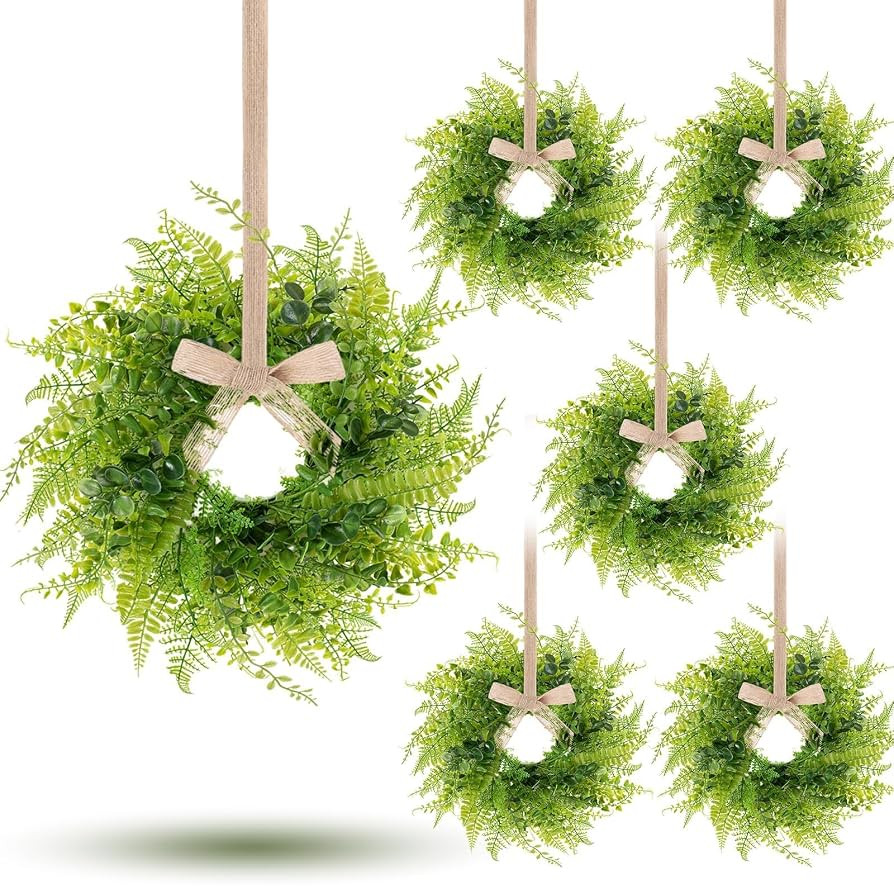 6 Pcs Green Fern Hanging Wreaths Artificial All Seasons Fern Wreath Mini Greenery Hanging Wreath ... | Amazon (US)