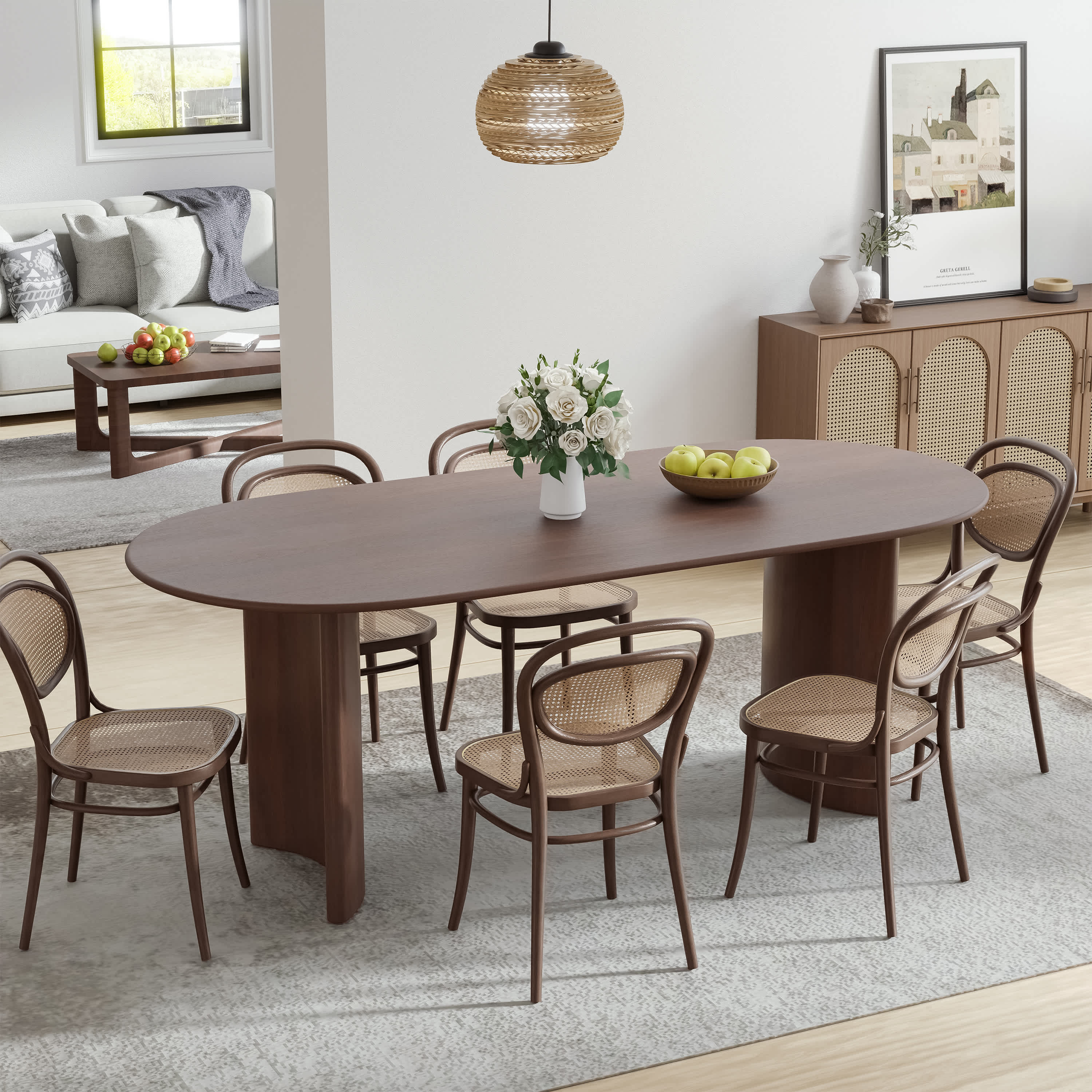 Dovelina Solid Wood Modern Dining Table Kitchen Table with Fluted Base for 6 People 67-in Lx30-in H | LS0102-091504 | Lowe's