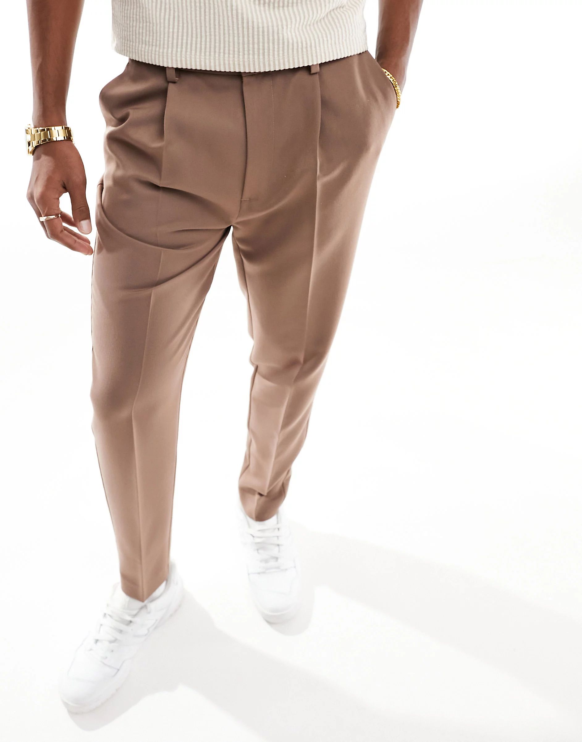 ASOS DESIGN smart tapered trousers in light brown | ASOS (Global)