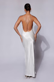 Sera Diamante Maxi Dress With Low Back - White | MESHKI US