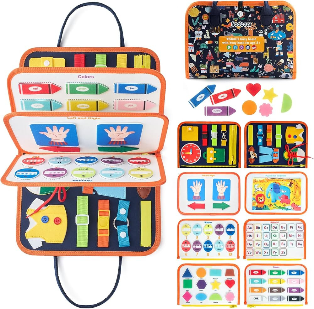 Freebear Busy Board Toddler Travel Toys Sensory Toys for Toddlers 1 2 3 4, Montessori Learning To... | Amazon (US)