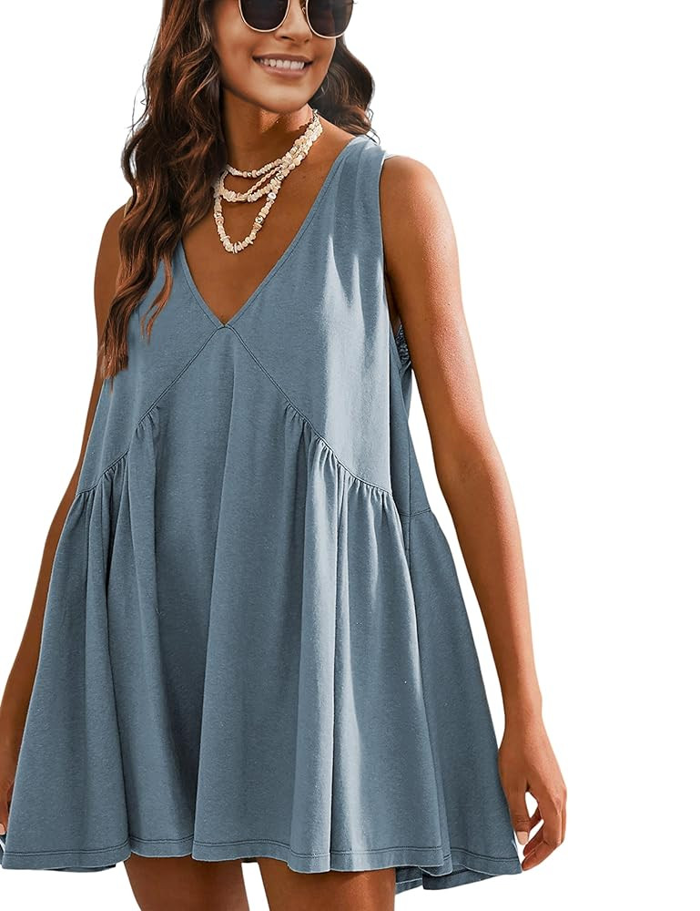 Athlisan Womens Summer Sleeveless Mini Dress Casual Loose V Neck Sundress with Pockets | Amazon (US)