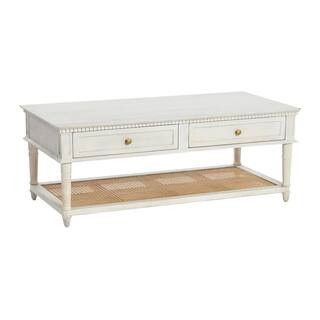 Maxwelton 48 in. White Acacia Wood and Cane Coffee Table with Drawers | The Home Depot