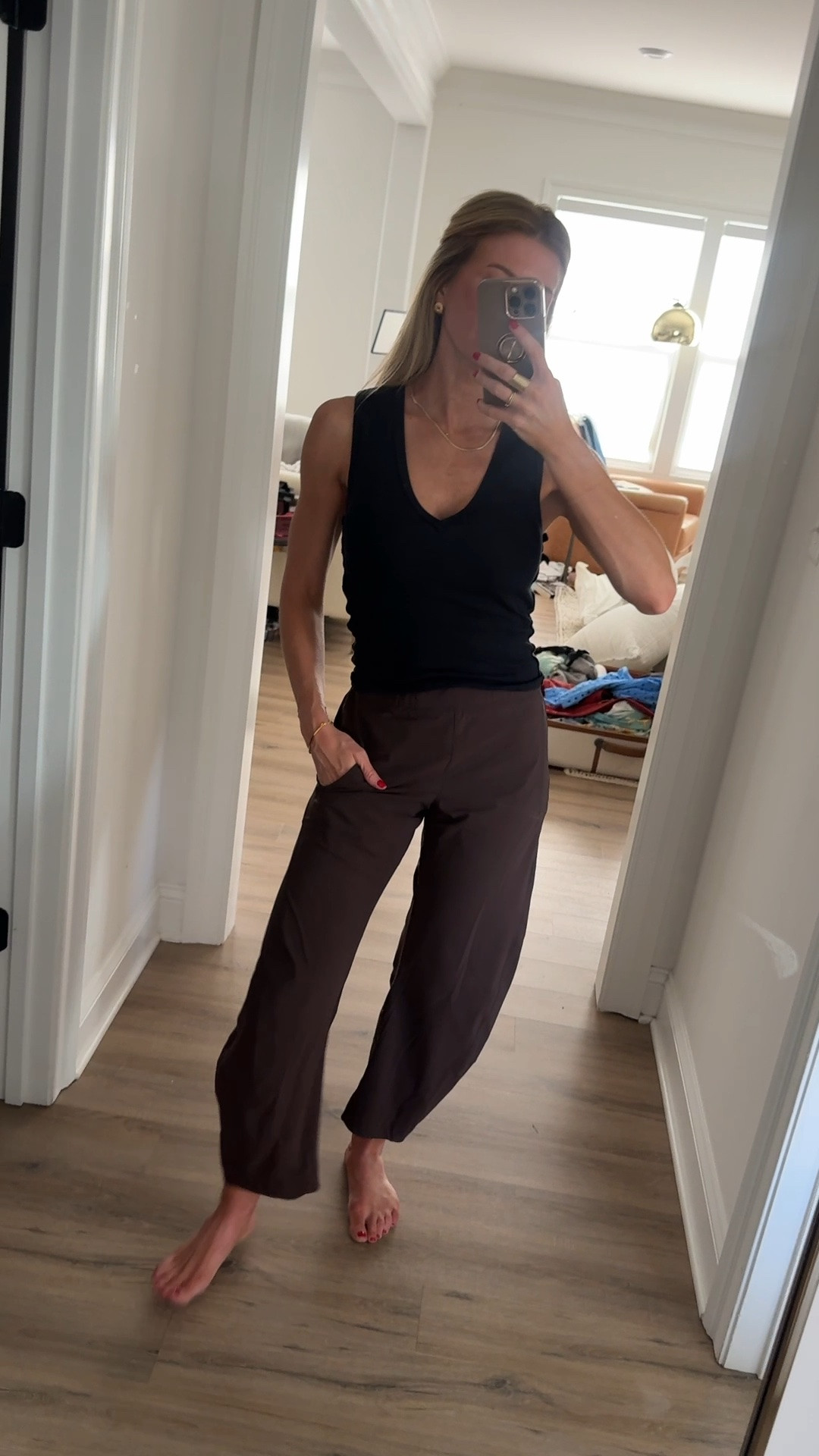 Black tank: runs TTS, wearing a S
Brown Ruti pants: ON SALE 20% off, run TTS, wearing a 2.

#LTKootd #LTKSaleAlert #LTKgrwm