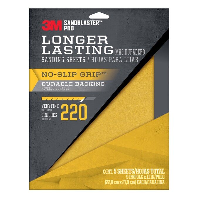 3M SandBlaster Pro 5-Pack 9-in W x 11-in L 220-Grit Premium Sandpaper Lowes.com | Lowe's