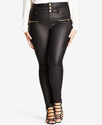 City Chic Trendy Plus Size Coated High-Waist Black Wash Skinny Jeans | Macys (US)