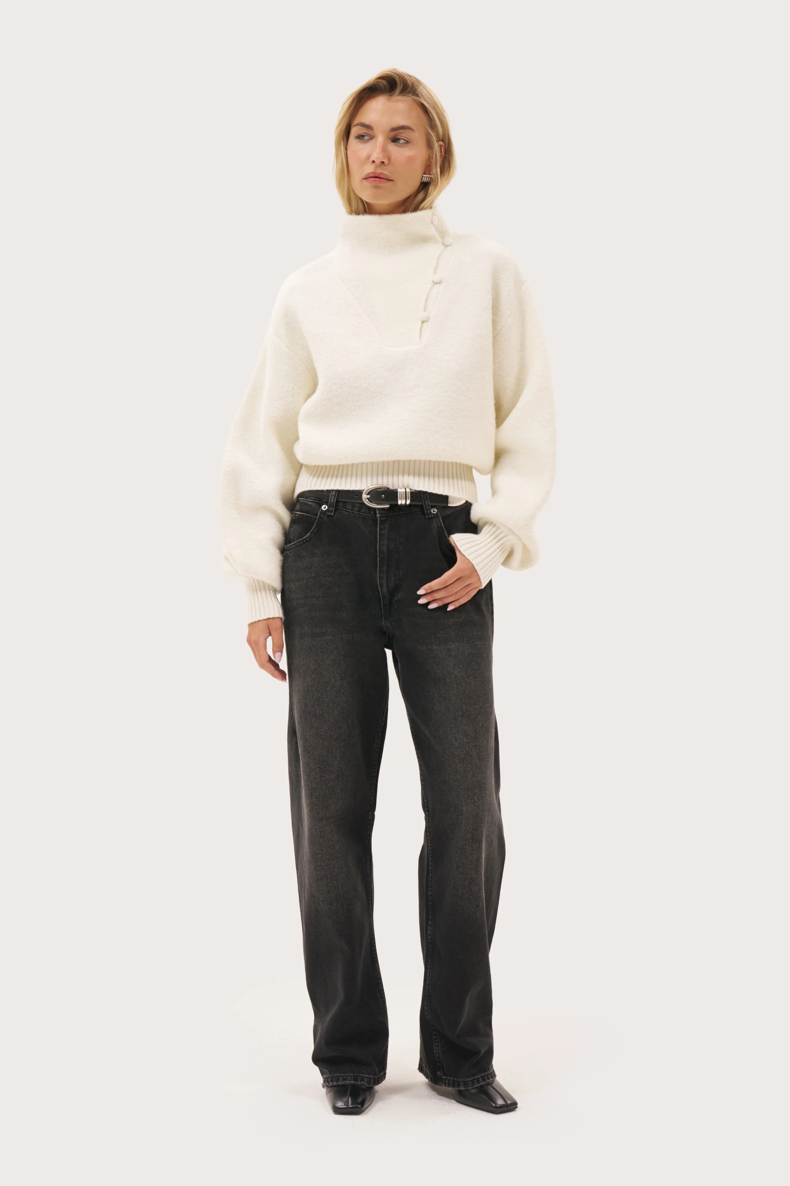 Maebe Slouch Button Collar Jumper - Off White | Maebe UK