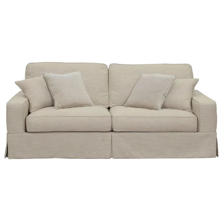 Sunset Trading Americana Box Cushion Fabric Slipcovered Sofa in Linen Gray | Walmart (US)