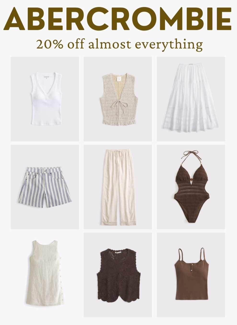 [6/10/26] Abercrombie 20% off almost everything! 🤍

#LTKootd #LTKSeasonal #LTKSaleAlert