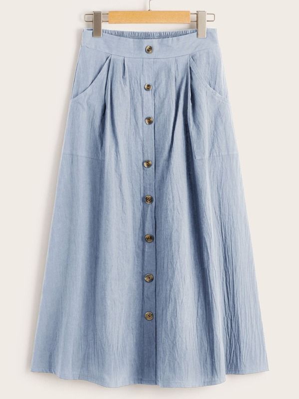 Trim Button Front Dual Pocket Skirt | SHEIN