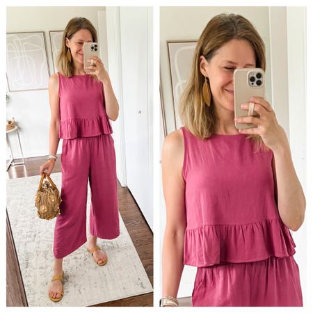 Amazon two piece linen look matching set wide leg pants, really like this one! Comfy and easy to dress up or down. Tts small. 

#LTKunder100 #LTKunder50 #LTKstyletip