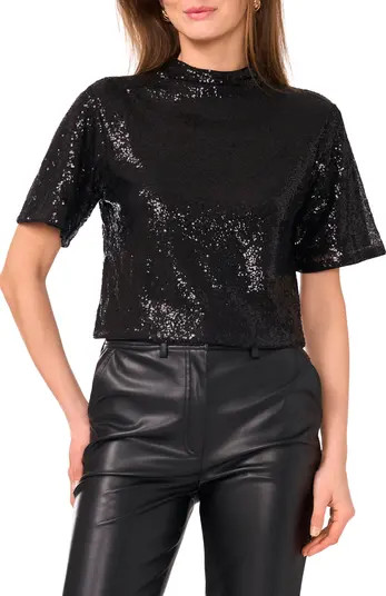 Sequin Mesh Short Sleeve Top | Nordstrom